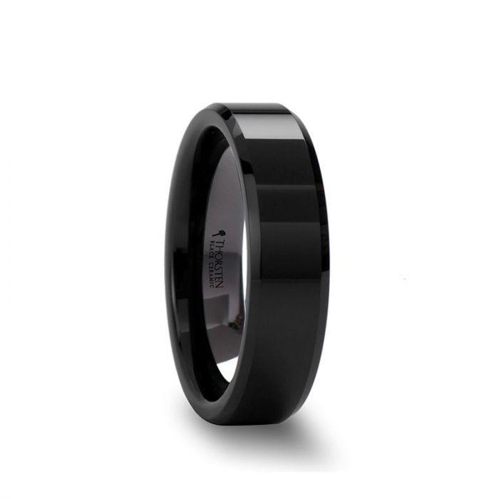 CITAR Polished Finish Black Ceramic Ring with Beveled Edges - 4mm - 12mm