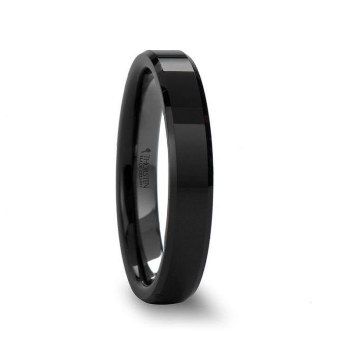 CITAR Polished Finish Black Ceramic Ring with Beveled Edges - 4mm - 12mm