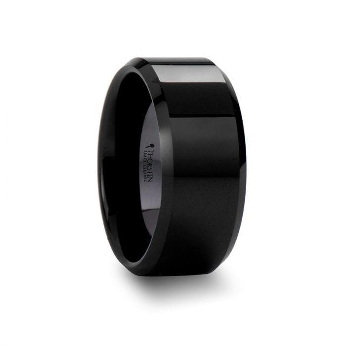 CITAR Polished Finish Black Ceramic Ring with Beveled Edges - 4mm - 12mm