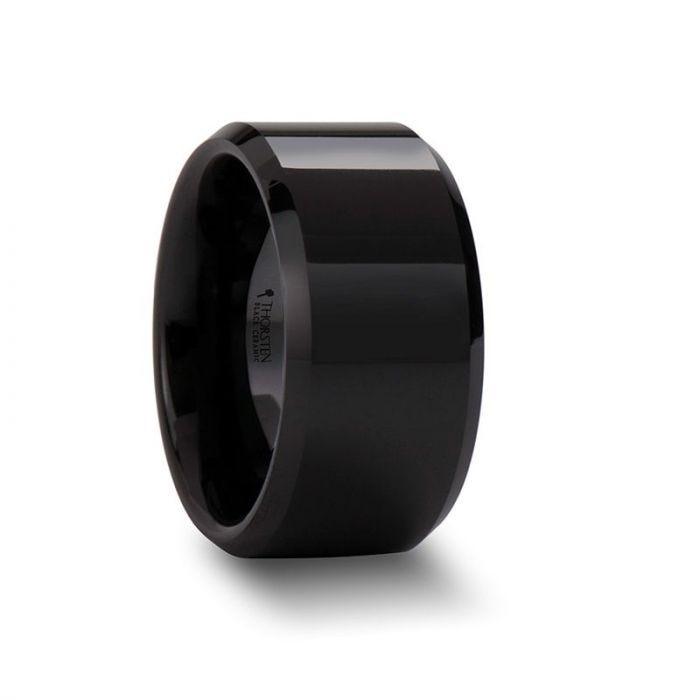 CITAR Polished Finish Black Ceramic Ring with Beveled Edges - 4mm - 12mm