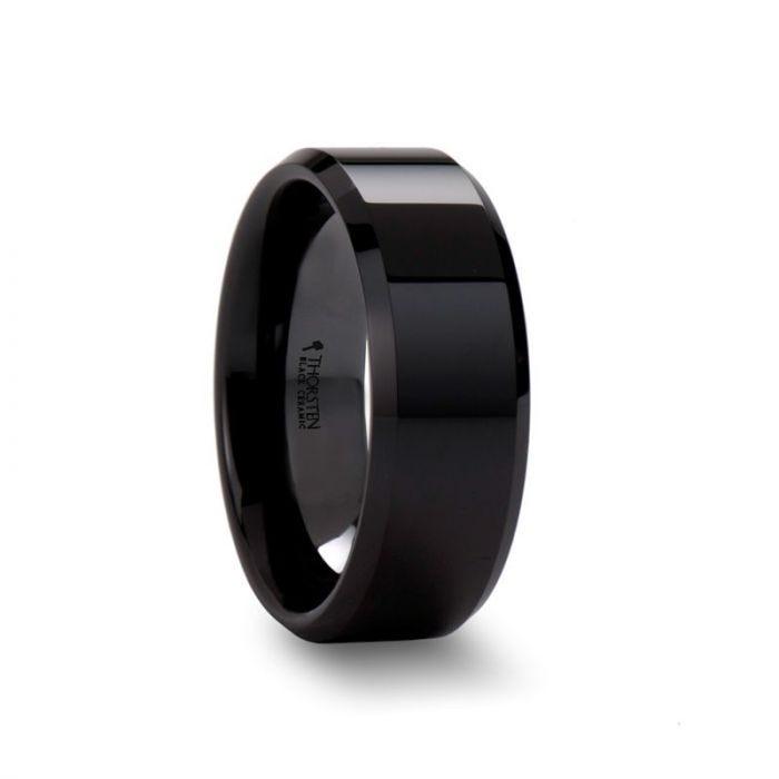 CITAR Polished Finish Black Ceramic Ring with Beveled Edges - 4mm - 12mm