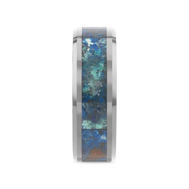 CALYPSO Tungsten Beveled Wedding Band with Chrysocolla Inlay - 8mm