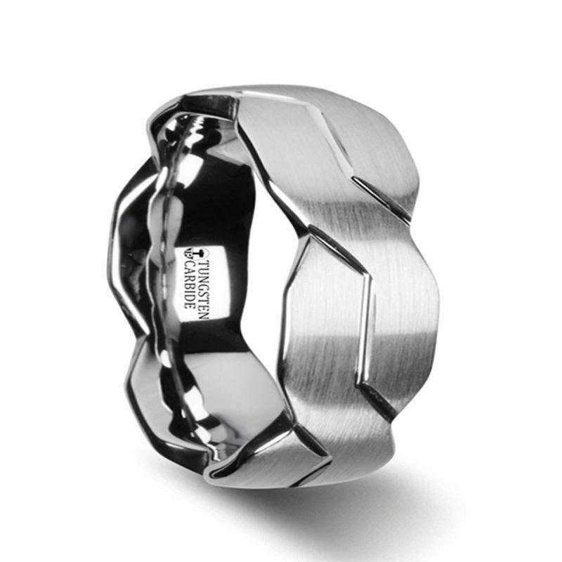 FOREVER White Tungsten Ring with Brushed Carved Infinity Symbol Design - 6mm - 10mm