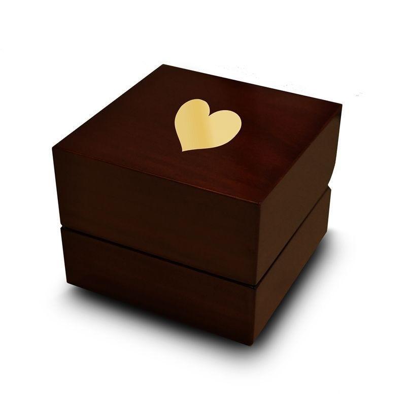 Heart Shaped Symbol Engraved Wood Ring Box Chocolate Dark Wood Personalized Wooden Wedding Ring Box