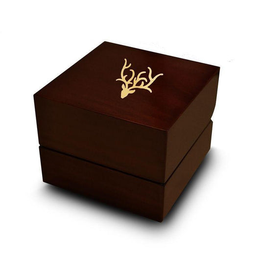 Reindeer Deer Stag Head Engraved Wood Ring Box Chocolate Dark Wood Personalized Wooden Wedding Ring Box