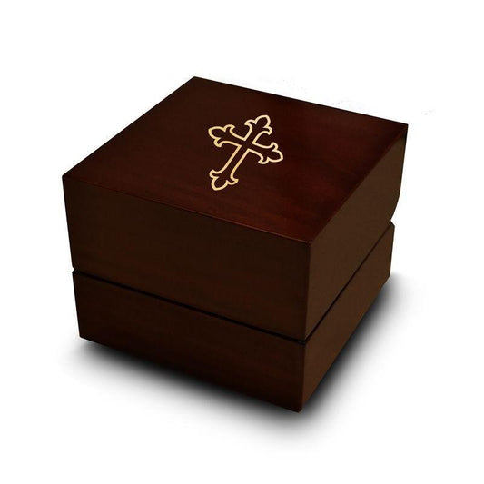 Artistic Cross Engraved Wood Ring Box Chocolate Dark Wood Personalized Wooden Wedding Ring Box