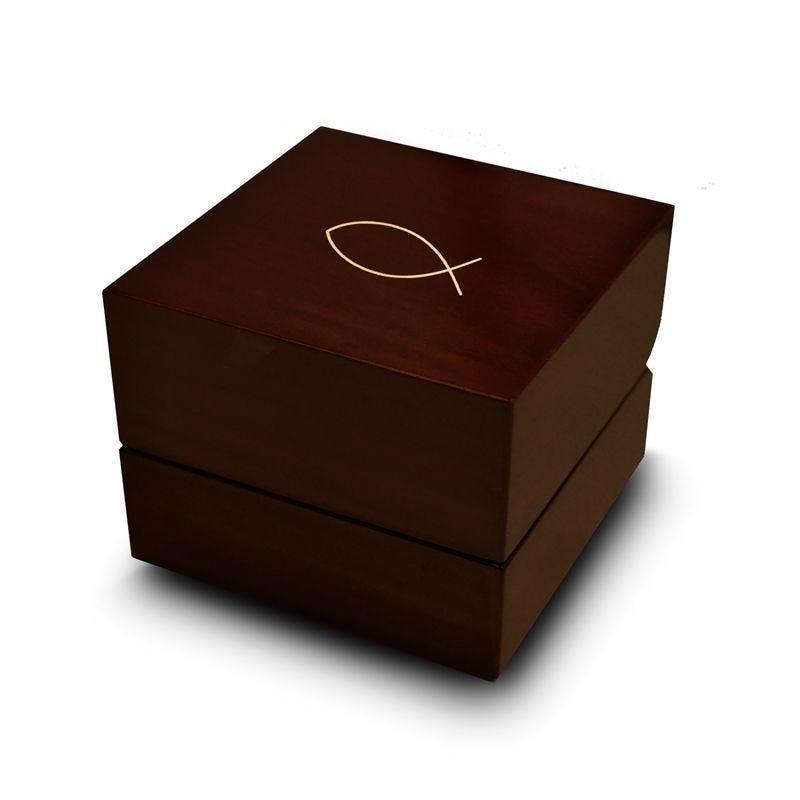 Christianity Fish Symbol Engraved Wood Ring Box Chocolate Dark Wood Personalized Wooden Wedding Ring Box