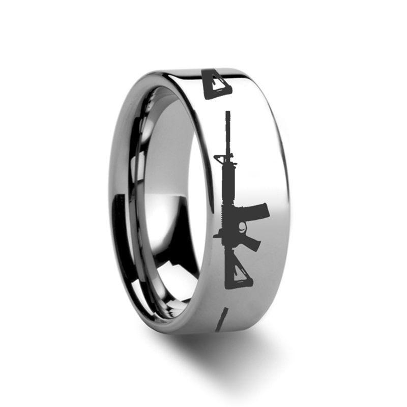 M4A1 Firearm M4A1 Design Ring Engraved Flat Tungsten Ring - 4mm - 12mm