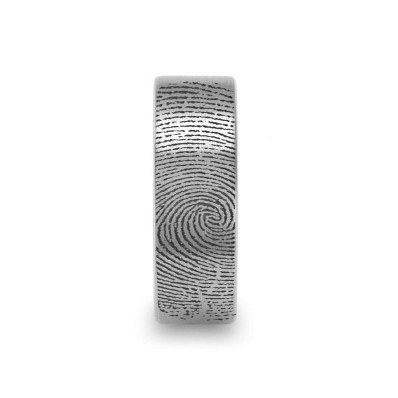 Fingerprint Engraved Flat Pipe Cut Tungsten Ring Brushed Ring - Mercury - 4mm - 12mm