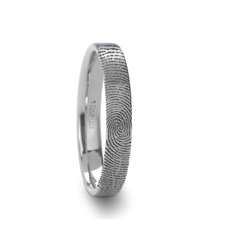 Fingerprint Engraved Flat Pipe Cut Tungsten Ring Brushed Ring - Mercury - 4mm - 12mm