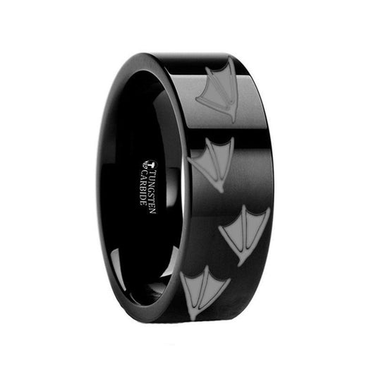 Animal Track Duck Print Engraved Flat Black Tungsten Ring Polished- 4mm - 12mm