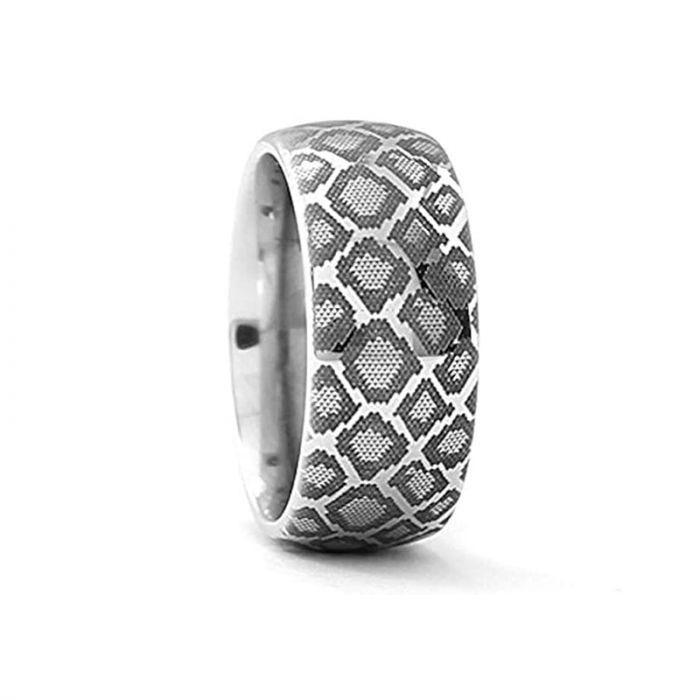 Snake Scales Print Ring Engraved Domed Tungsten Ring Polished - 4mm - 12mm