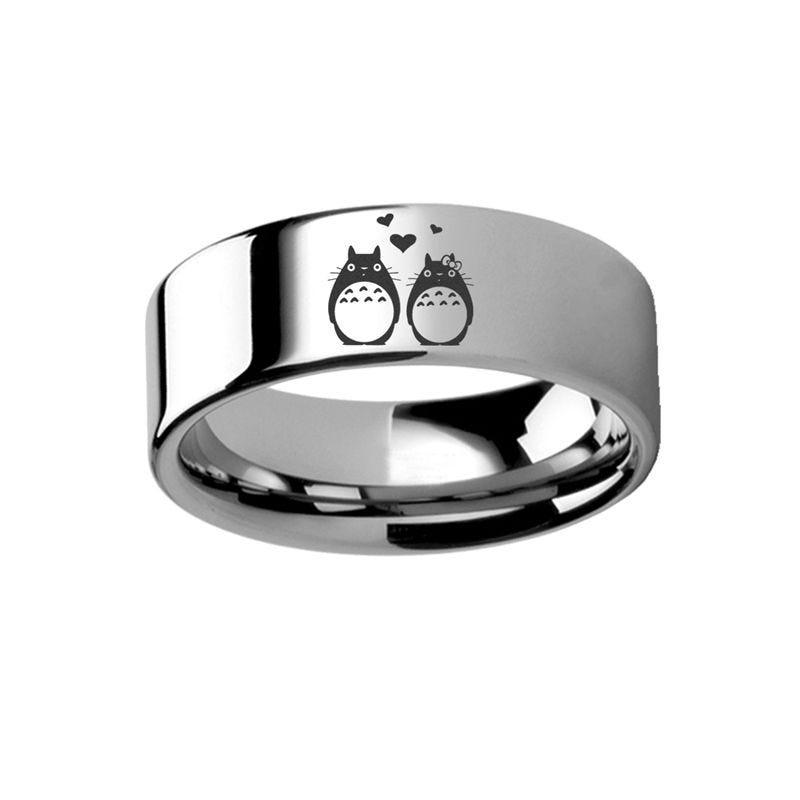 My Neighbor Totoro Couple Love Ring Tungsten Engraved Ring - 4mm - 12mm