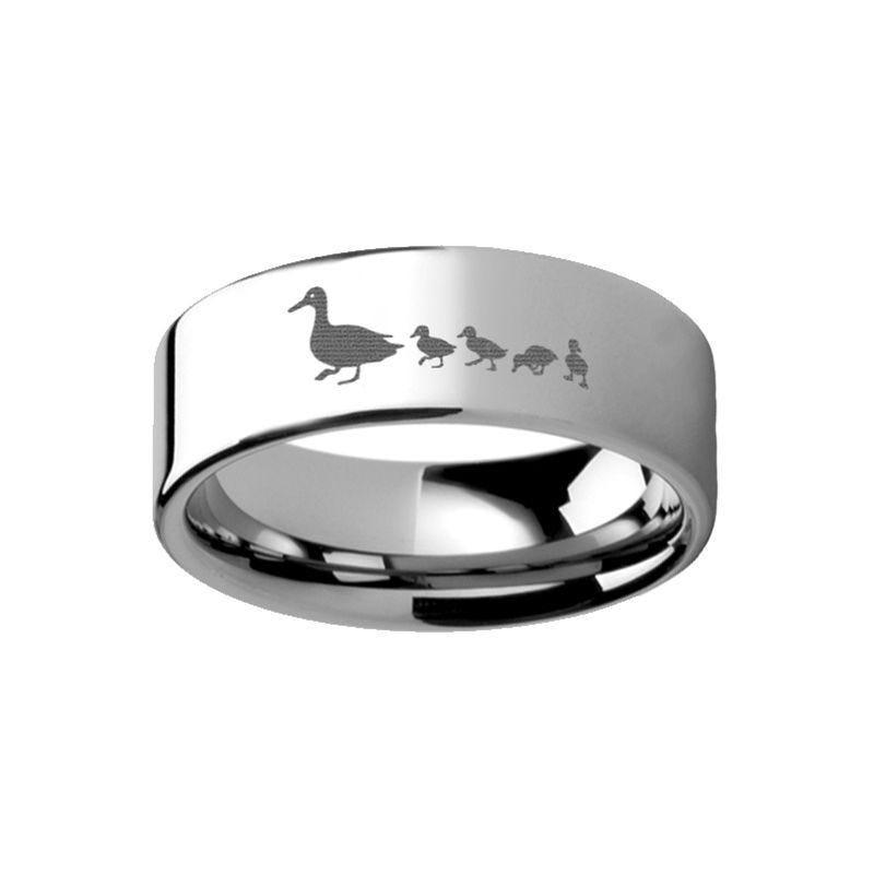 Duck Duckling Landscape Ring Engraved Flat Tungsten Ring - 4mm - 12mm