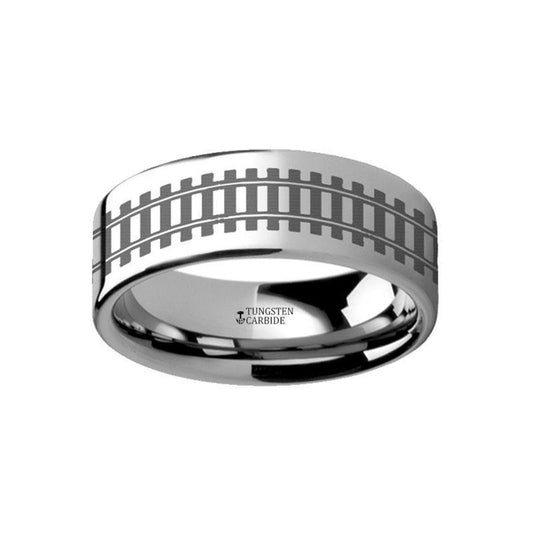 Railroad tracks Landscape Ring Engraved Flat Tungsten Ring - 4mm - 12mm