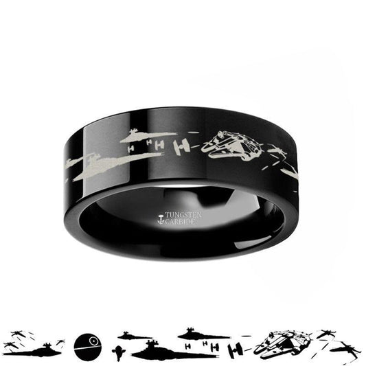 Star Wars A New Hope Death Star Space Battle Black Tungsten Ring Episode IV - 4mm - 12mm