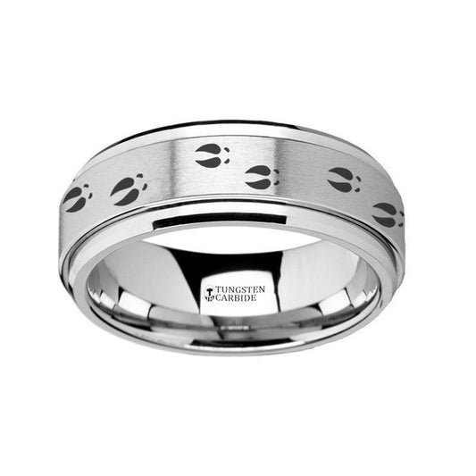 Spinning Engraved Deer Tracks Tungsten Carbide Spinner Wedding Band - 8mm