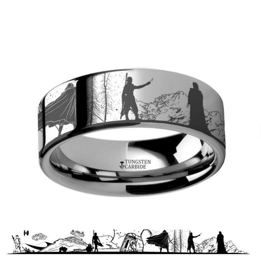 Star Wars Force Awakens Scene Jakku Luke Skywalker Rey Kylo Ren Scene Tungsten Carbide Engraved Ring - 4mm - 12mm