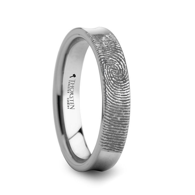 Fingerprint Engraved Concave Tungsten Ring Polished - Washington - 4mm - 8mm