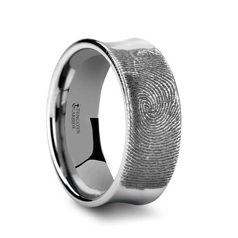 Fingerprint Engraved Concave Tungsten Ring Polished - Washington - 4mm - 8mm