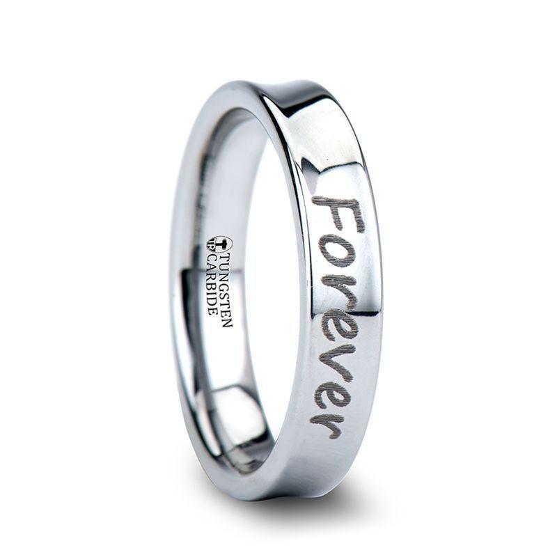 Handwritten Engraved Concave Tungsten Ring Polished - 4mm - 8mm