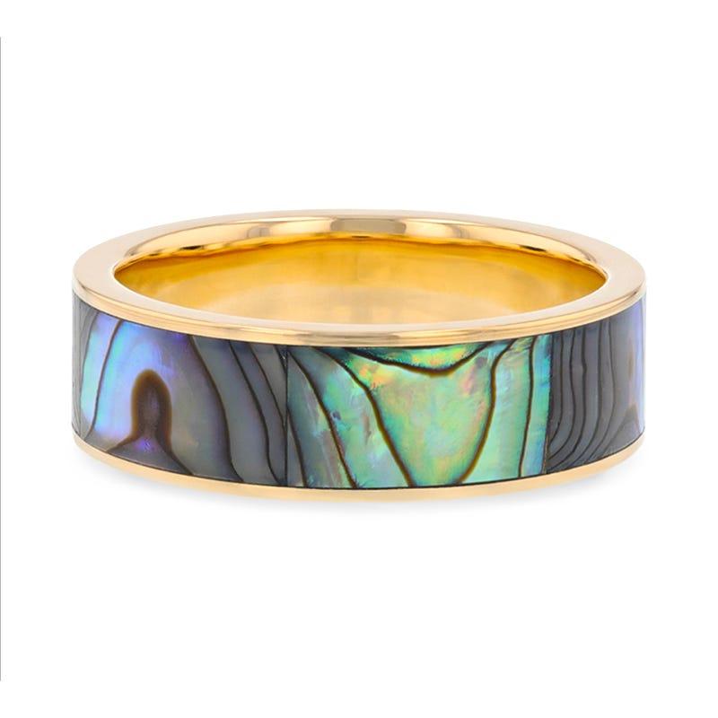 GALAN Flat 14K Yellow Gold with Mother of Pearl Inlay and Polished Edges - 8mm