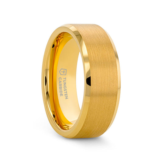 HONOR Gold-Plated Tungsten Beveled Polished Edges Flat Ring with Brushed Center - 6mm & 8mm