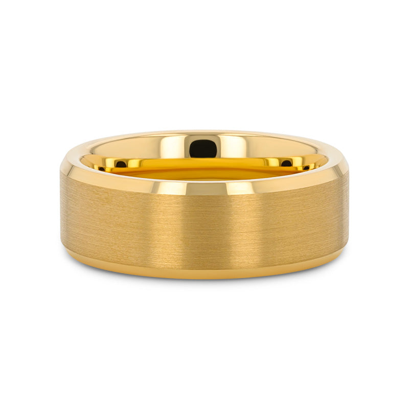 HONOR Gold-Plated Tungsten Beveled Polished Edges Flat Ring with Brushed Center - 6mm & 8mm