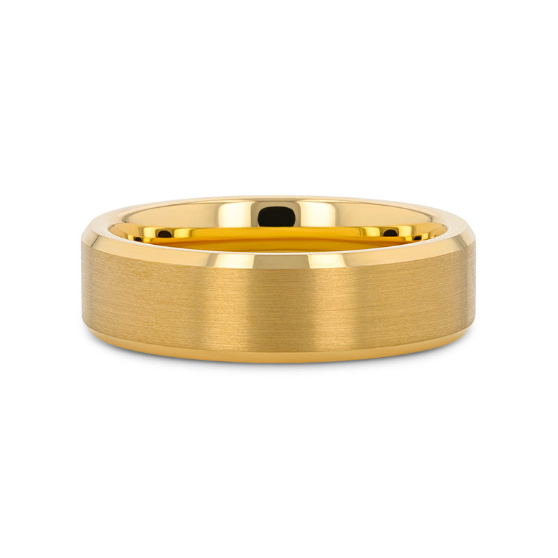 HONOR Gold-Plated Tungsten Beveled Polished Edges Flat Ring with Brushed Center - 6mm & 8mm