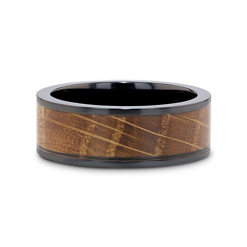 SCOTCH Black Ceramic Ring with Whisky Barrel Wood Inlay- 8mm