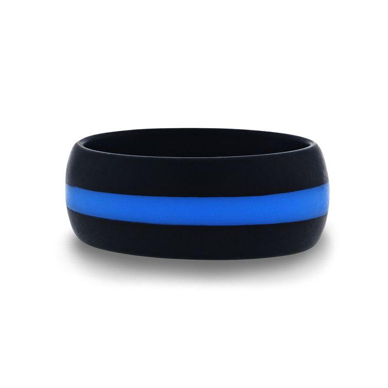 Matte Black Men's Silicone Ring ring With Vibrant Blue Colored Inlay - 8mm