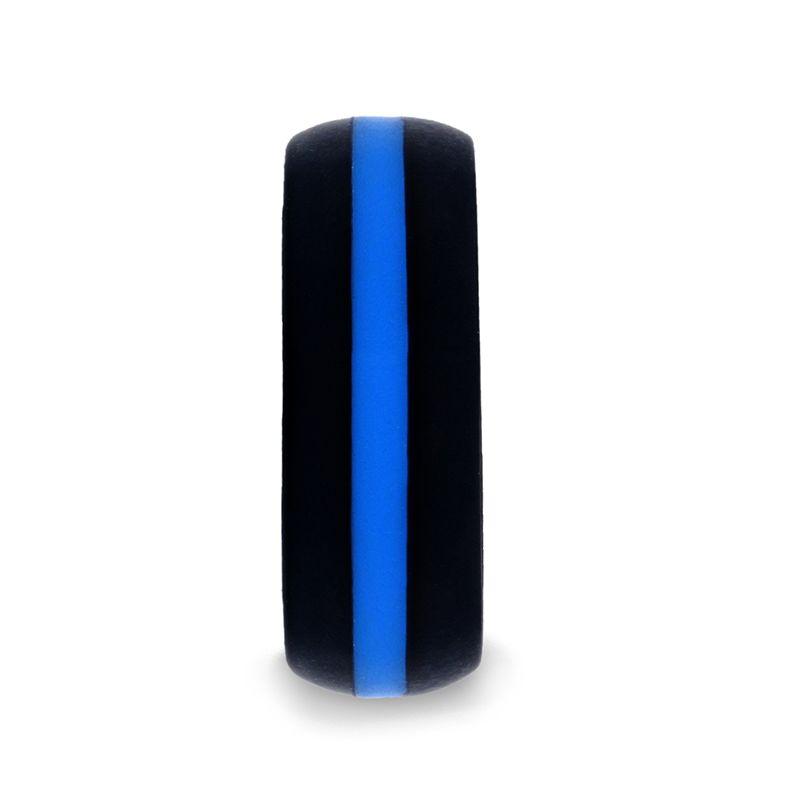 Matte Black Men's Silicone Ring ring With Vibrant Blue Colored Inlay - 8mm