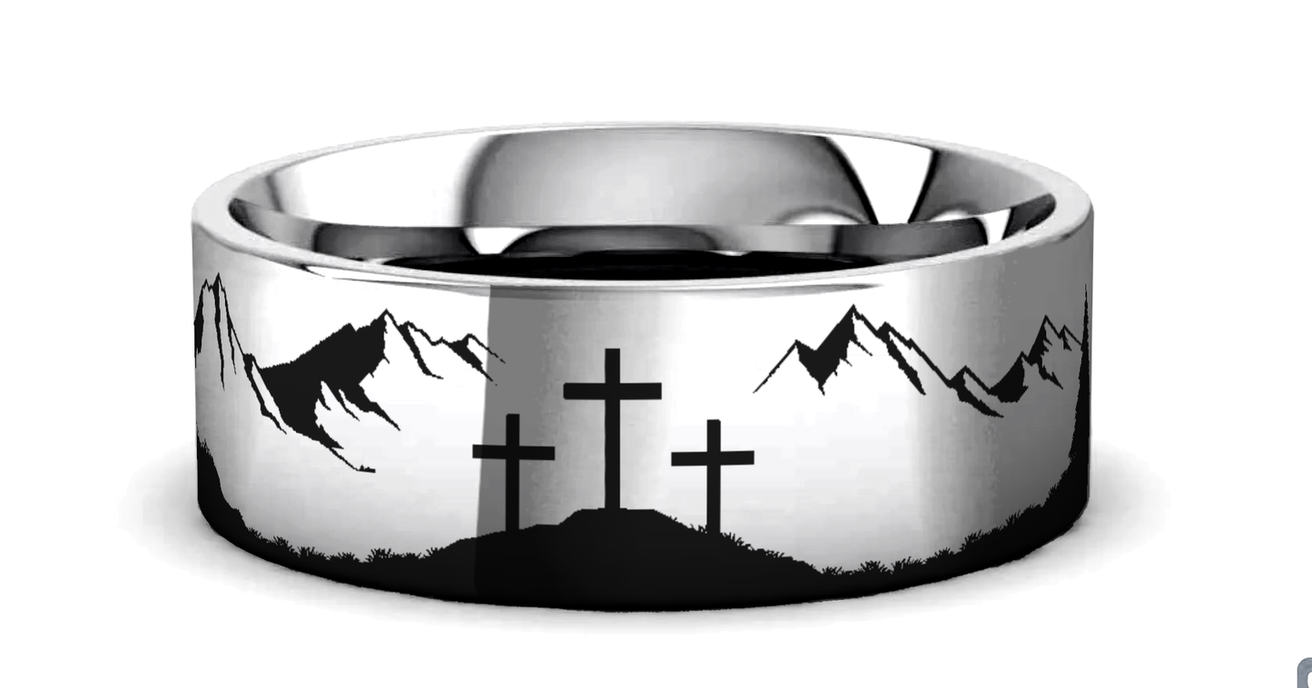 MOUNTAIN MAJESTY Laser Engraved Tungsten Carbide Ring