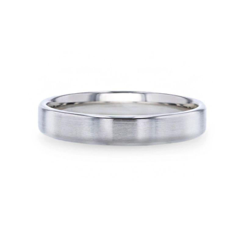 CASSIE Silver Brushed Center Flat Style Women's Wedding Band With Beveled Edges - 4mm