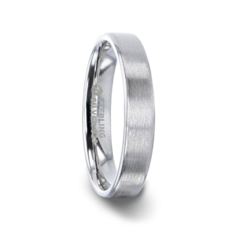 CASSIE Silver Brushed Center Flat Style Women's Wedding Band With Beveled Edges - 4mm