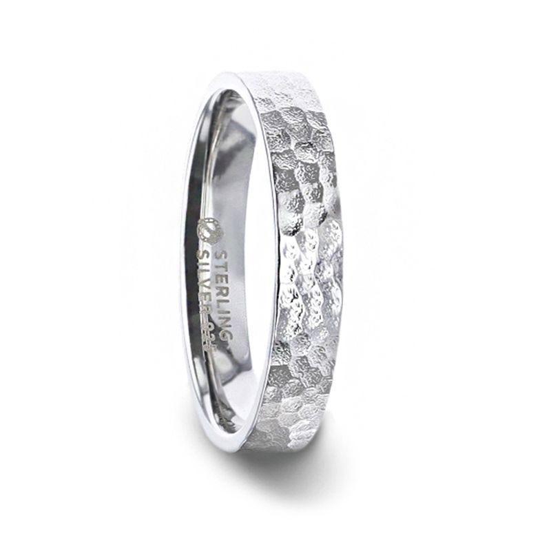 SILVERADO Silver Hammered Finish Flat Style Wedding Band - 4mm & 8mm