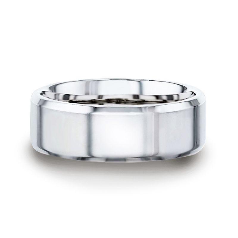 LUCID Silver Polished Finish Flat Center Wedding Band With Beveled Edges - 4mm & 8mm