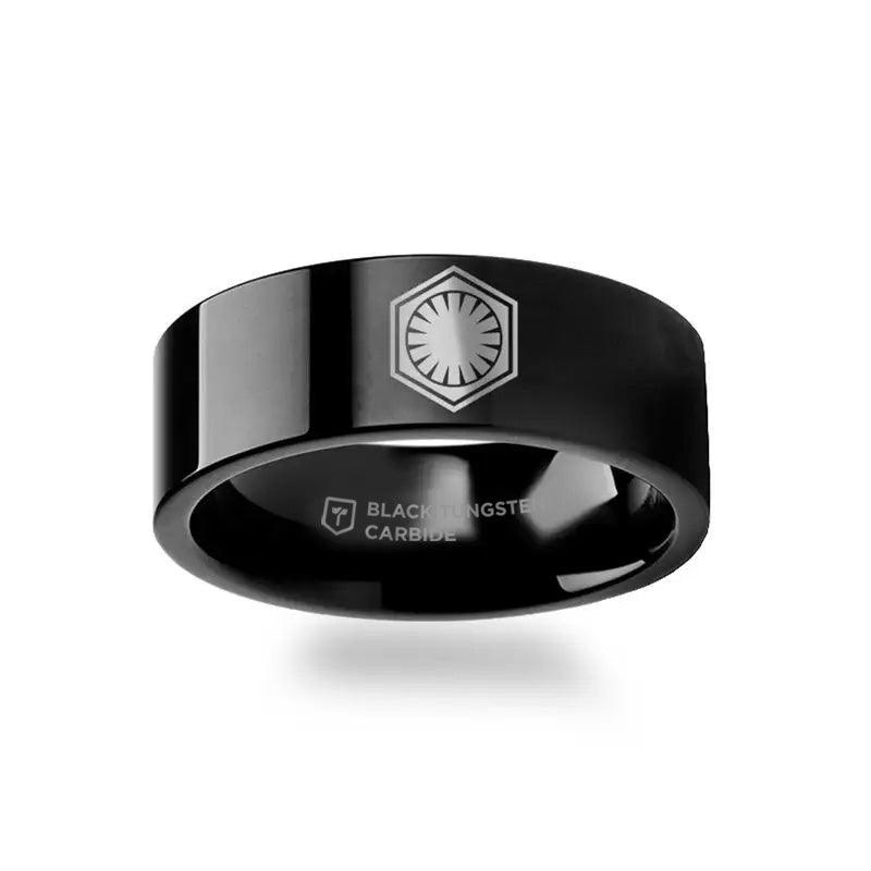 Star Wars Force Awakens First Order Ring Symbol Black Tungsten Carbide Ring - 4mm - 12mm