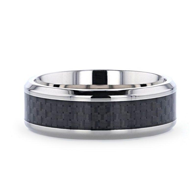 COLOSSEUM Black Carbon Fiber Inlay Titanium Wedding Band - 8mm