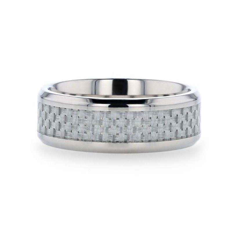 TANTALUS Beveled Edge Titanium Ring with White Carbon Fiber Inlay - 8mm