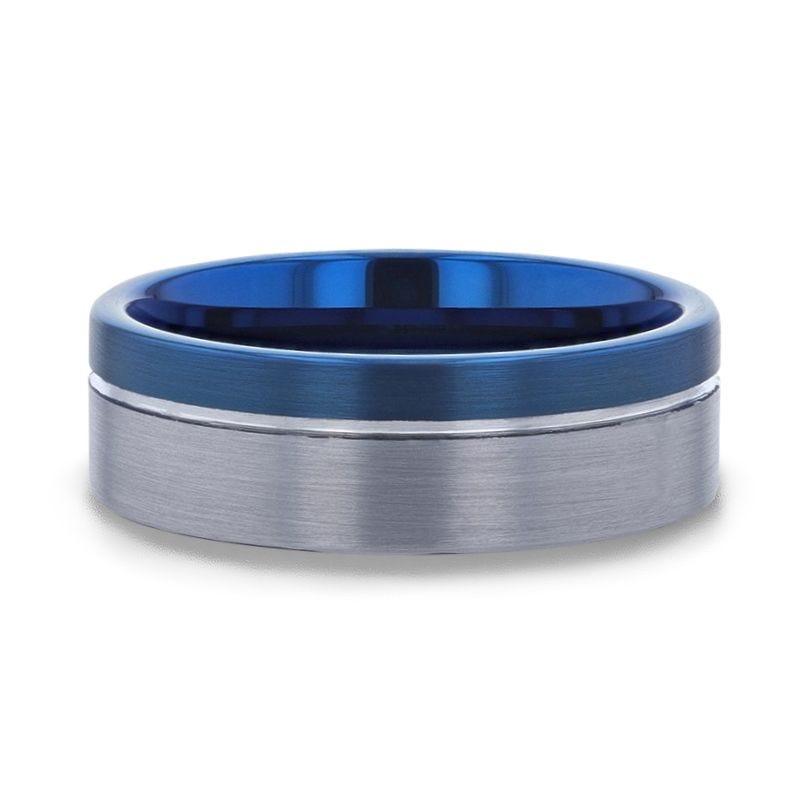 ATLANTIC Duo Color Brushed Center Tungsten Carbide Men's Wedding Band With Blue Ion Plating Inside the Band - 8mm