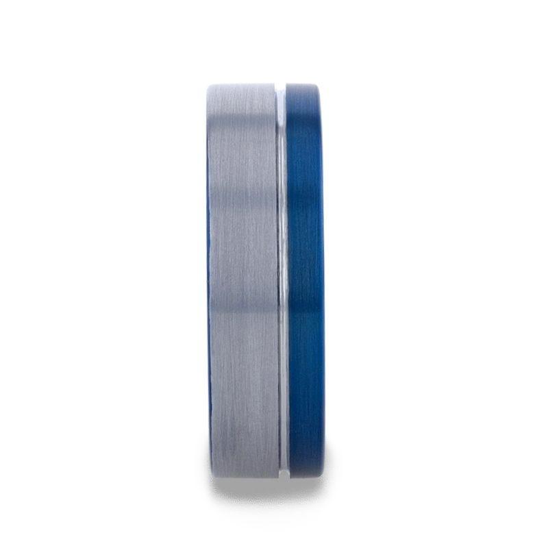 ATLANTIC Duo Color Brushed Center Tungsten Carbide Men's Wedding Band With Blue Ion Plating Inside the Band - 8mm