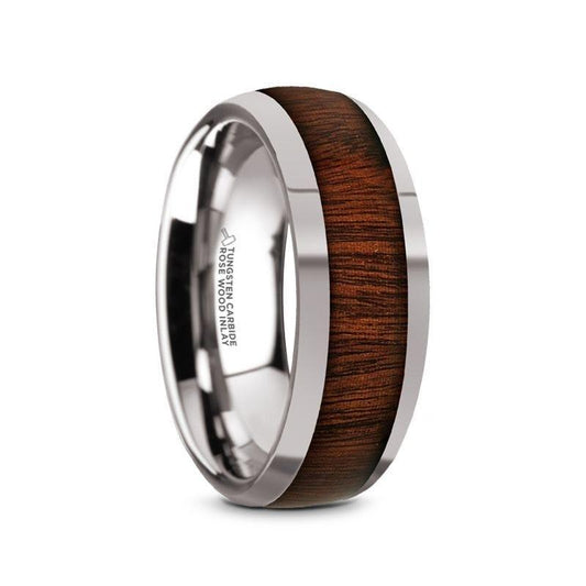 DALBERG Tungsten Carbide Rosewood Inlay Polished Finish Men’s Domed Wedding Ring - 8mm