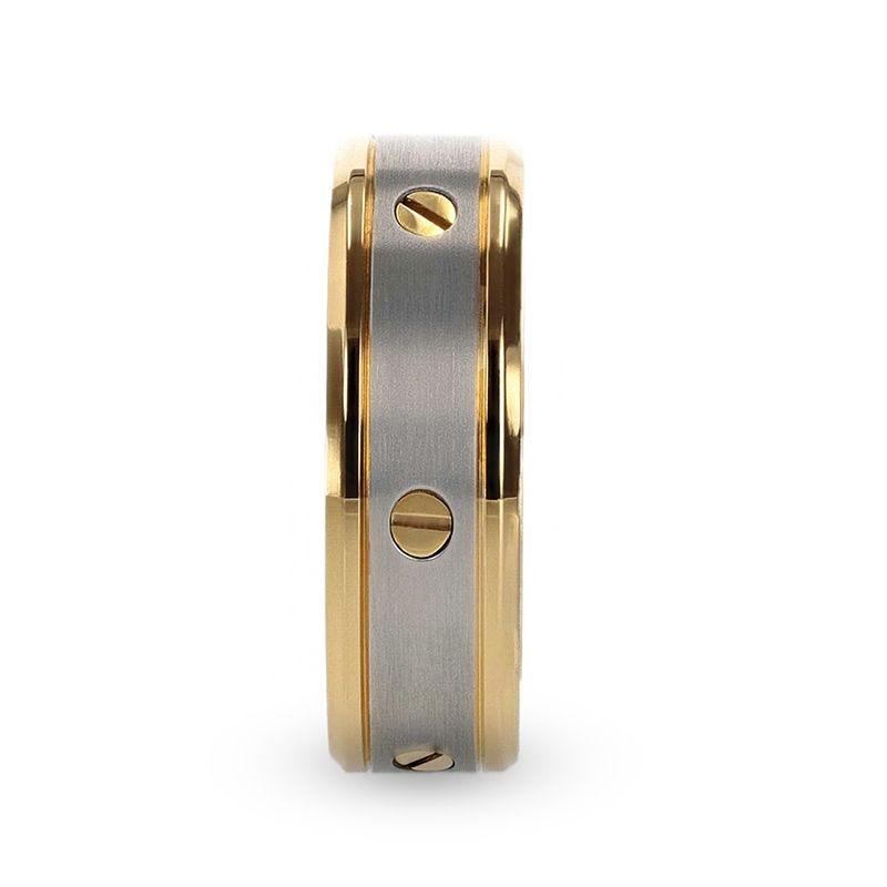 BOUNDLESS Gold-Plated Titanium Flat Brushed Center With Rotating Screw Design And Beveled Polished Edges - 8mm