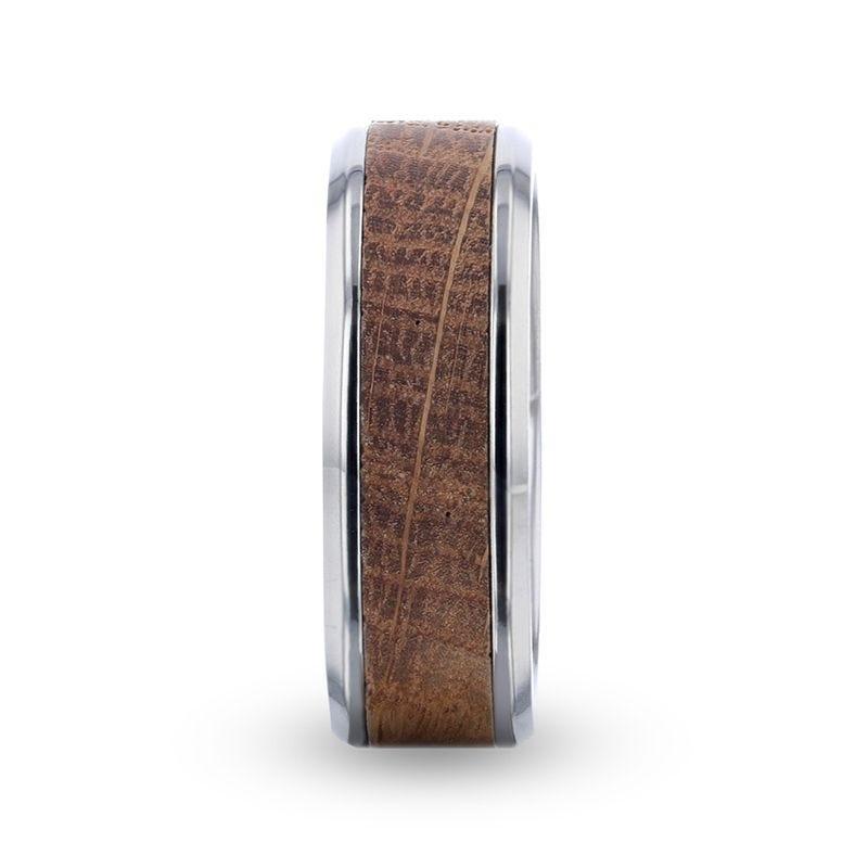 CASK Whiskey Barrel Inlaid Titanium Men's Wedding Band With Beveled Polished Edges Made From Genuine Whiskey Barrels - 8mm