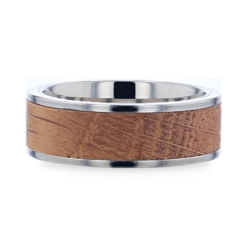 STILL Whiskey Barrel Inlaid Titanium Men's Wedding Band With Flat Polished Edges Made From Genuine Whiskey Barrels - 8mm