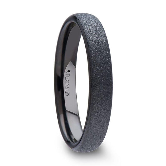 OBSIDIAN Domed Womens Black Tungsten Carbide Ring with Sandblasted Crystalline Finish - 4mm