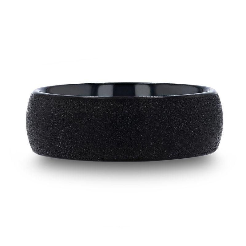 OBSIDIAN Domed Black Tungsten Carbide Ring with Sandblasted Crystalline Finish - 4mm - 8mm