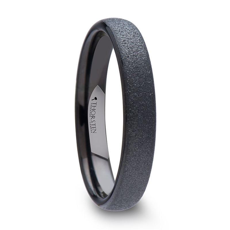 OBSIDIAN Domed Black Tungsten Carbide Ring with Sandblasted Crystalline Finish - 4mm - 8mm