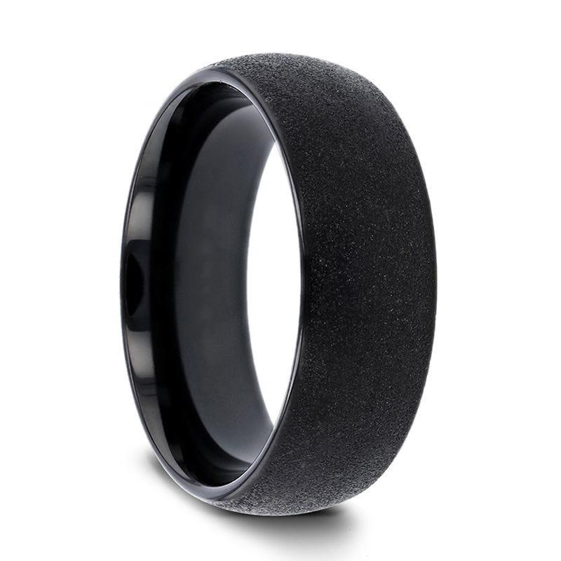 OBSIDIAN Domed Womens Black Tungsten Carbide Ring with Sandblasted Crystalline Finish - 4mm